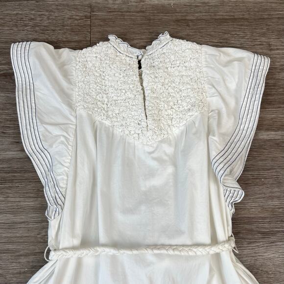 SAYLOR Chantae Smocked Neck Flutter Sleeves White Twill Mini Dress (Sz XS) - Picture 14 of 16